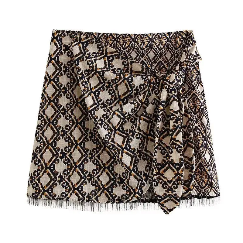 Wrap-style Printed Sarongl Knot Skirt