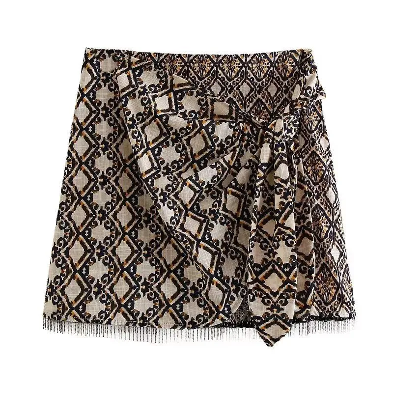 Wrap-style Printed Sarongl Knot Skirt