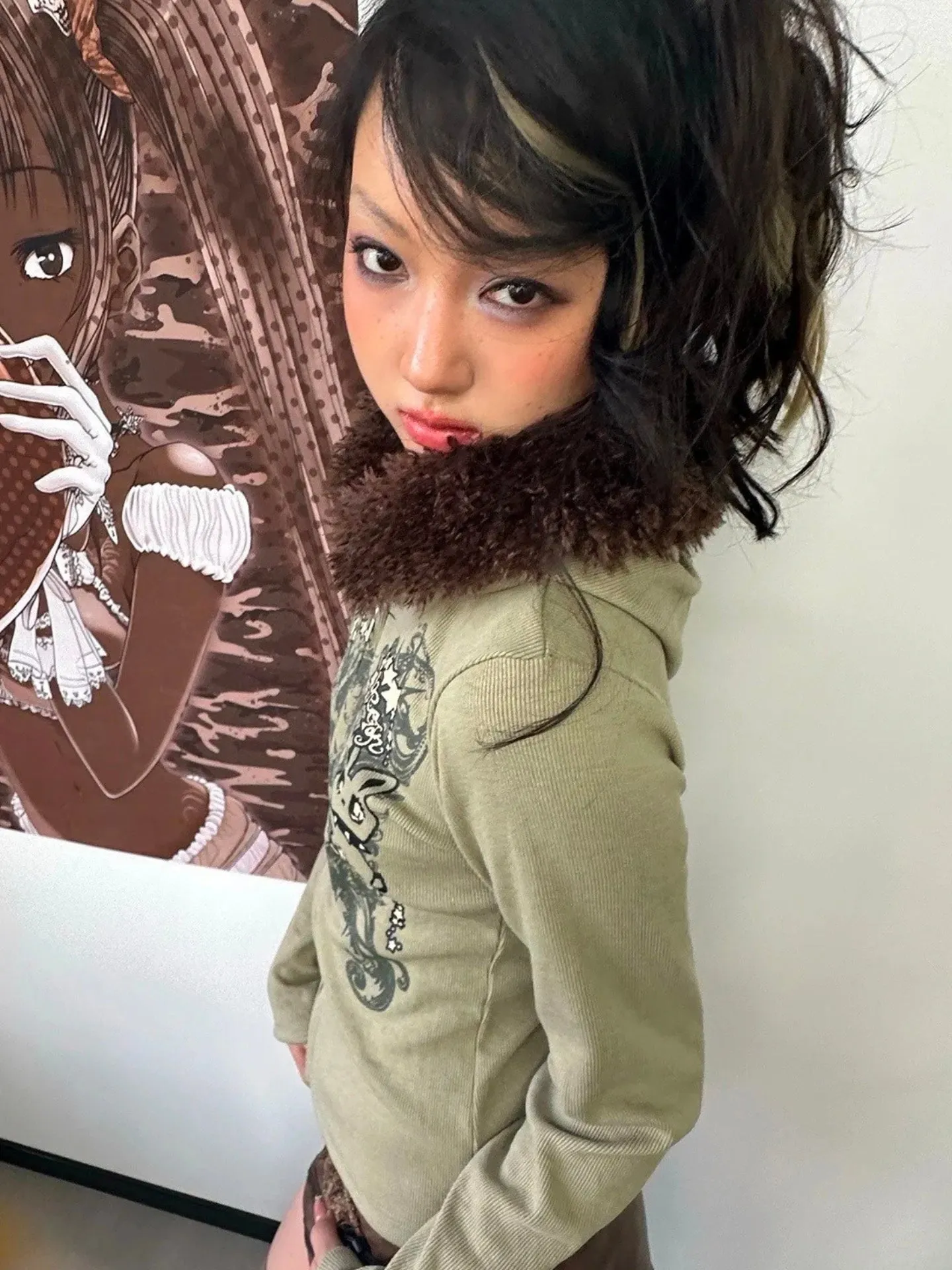 Y2K Faux Fur Hooded Cardigan