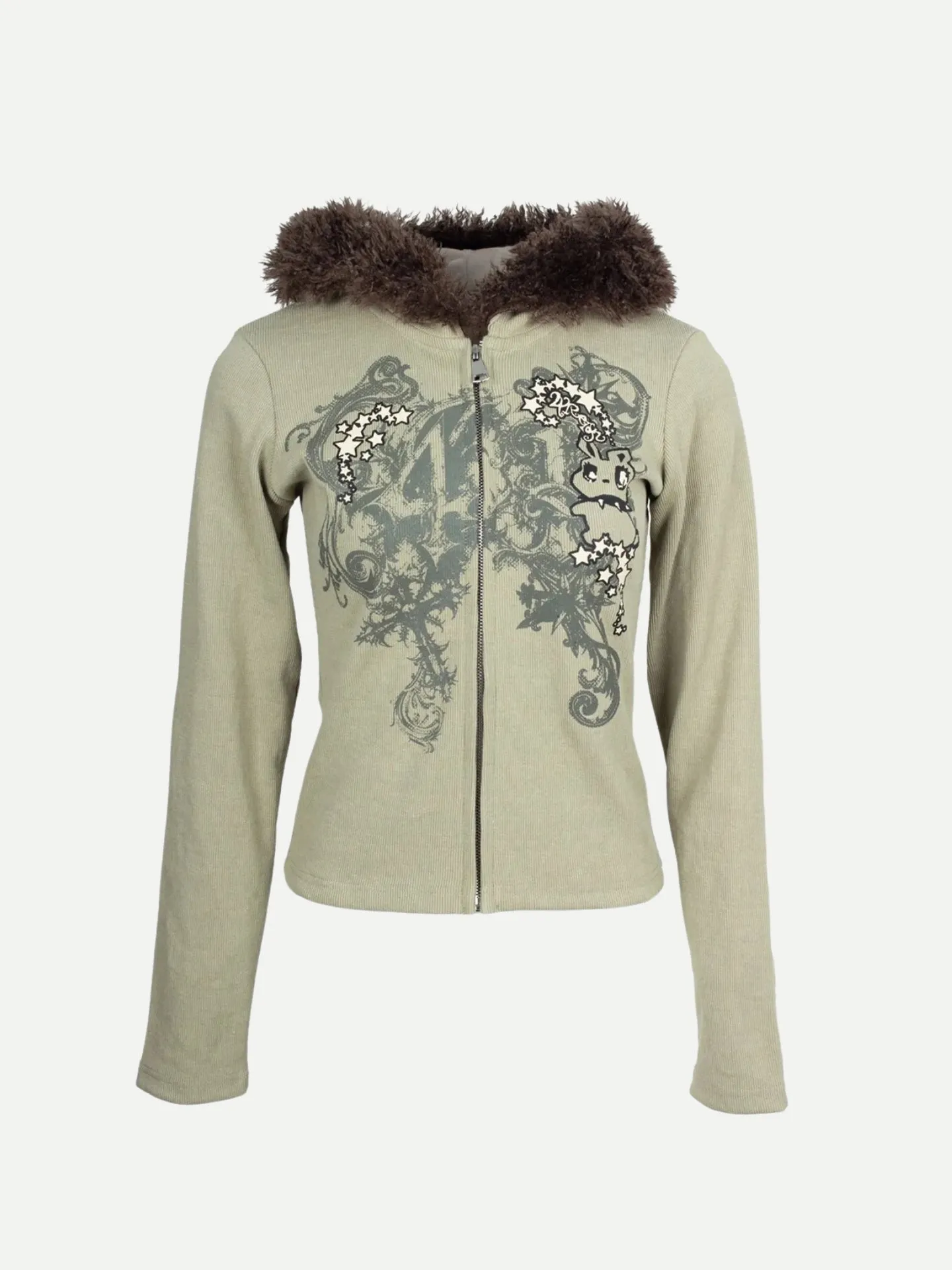Y2K Faux Fur Hooded Cardigan