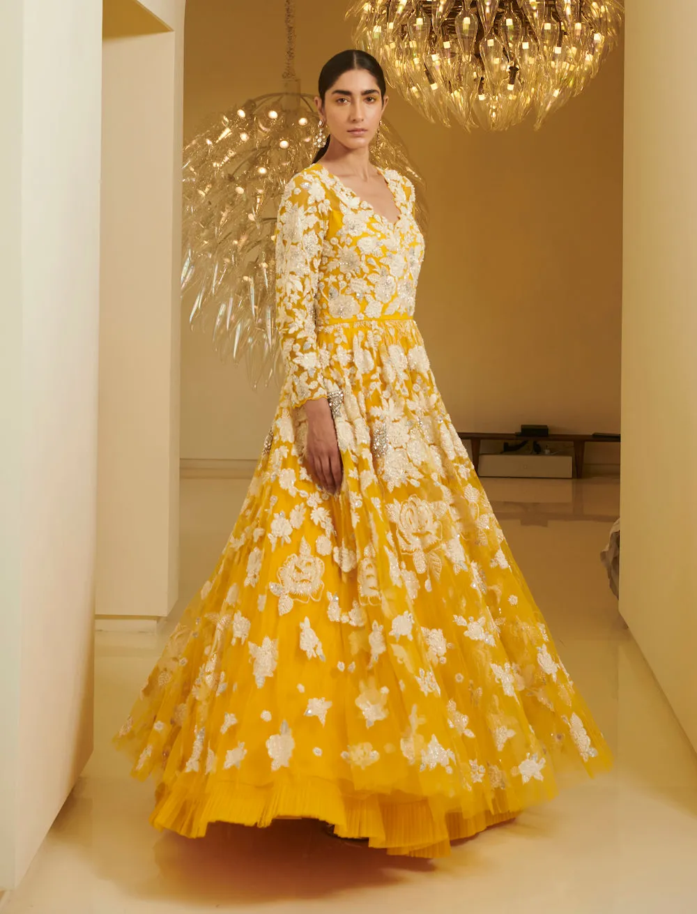 Yellow Circular Embroidered Gown