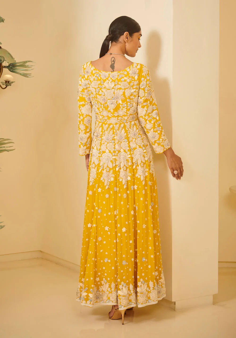 Yellow Circular Embroidered Gown