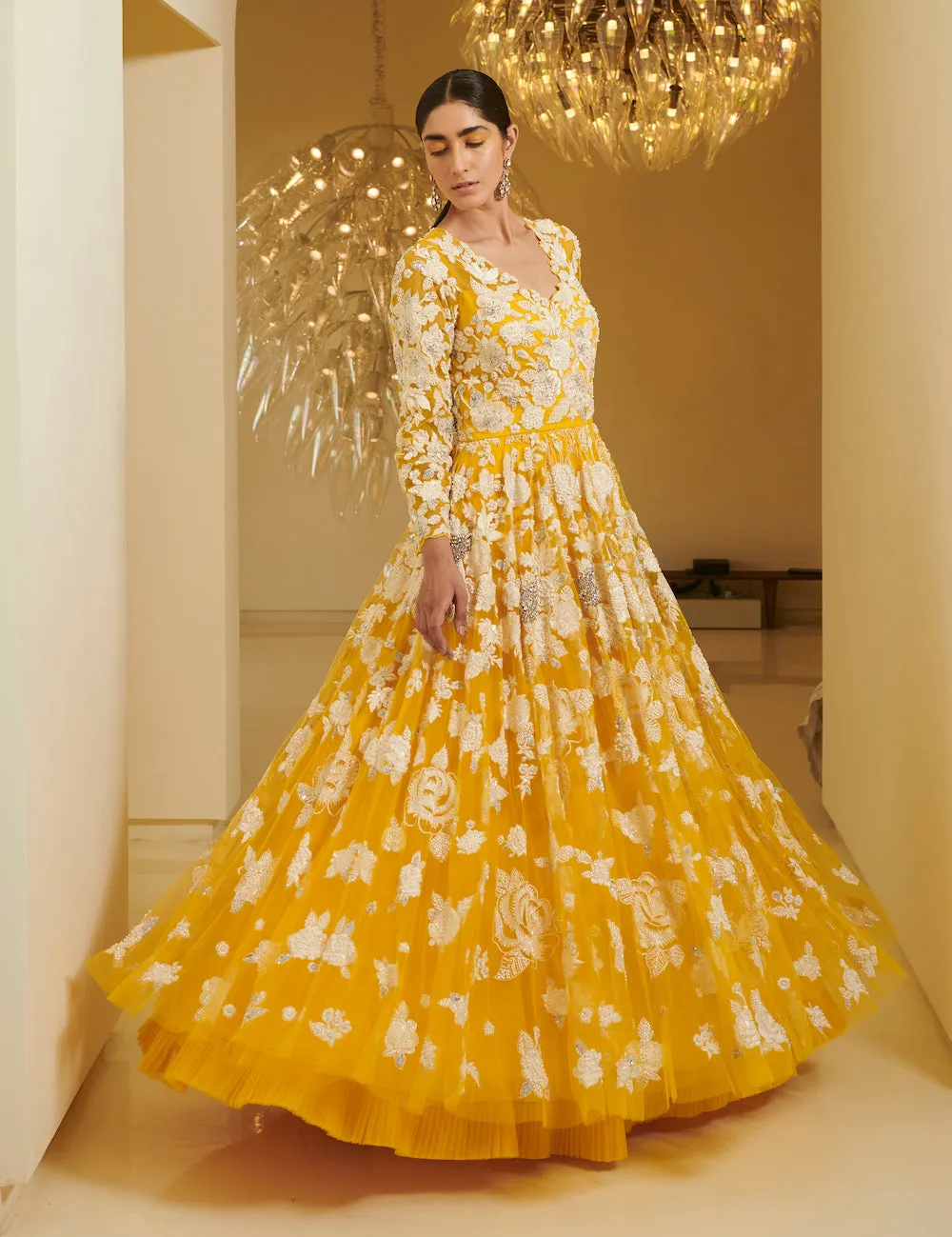 Yellow Circular Embroidered Gown