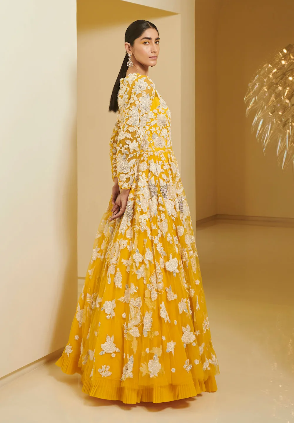 Yellow Circular Embroidered Gown