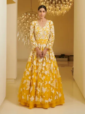 Yellow Circular Embroidered Gown