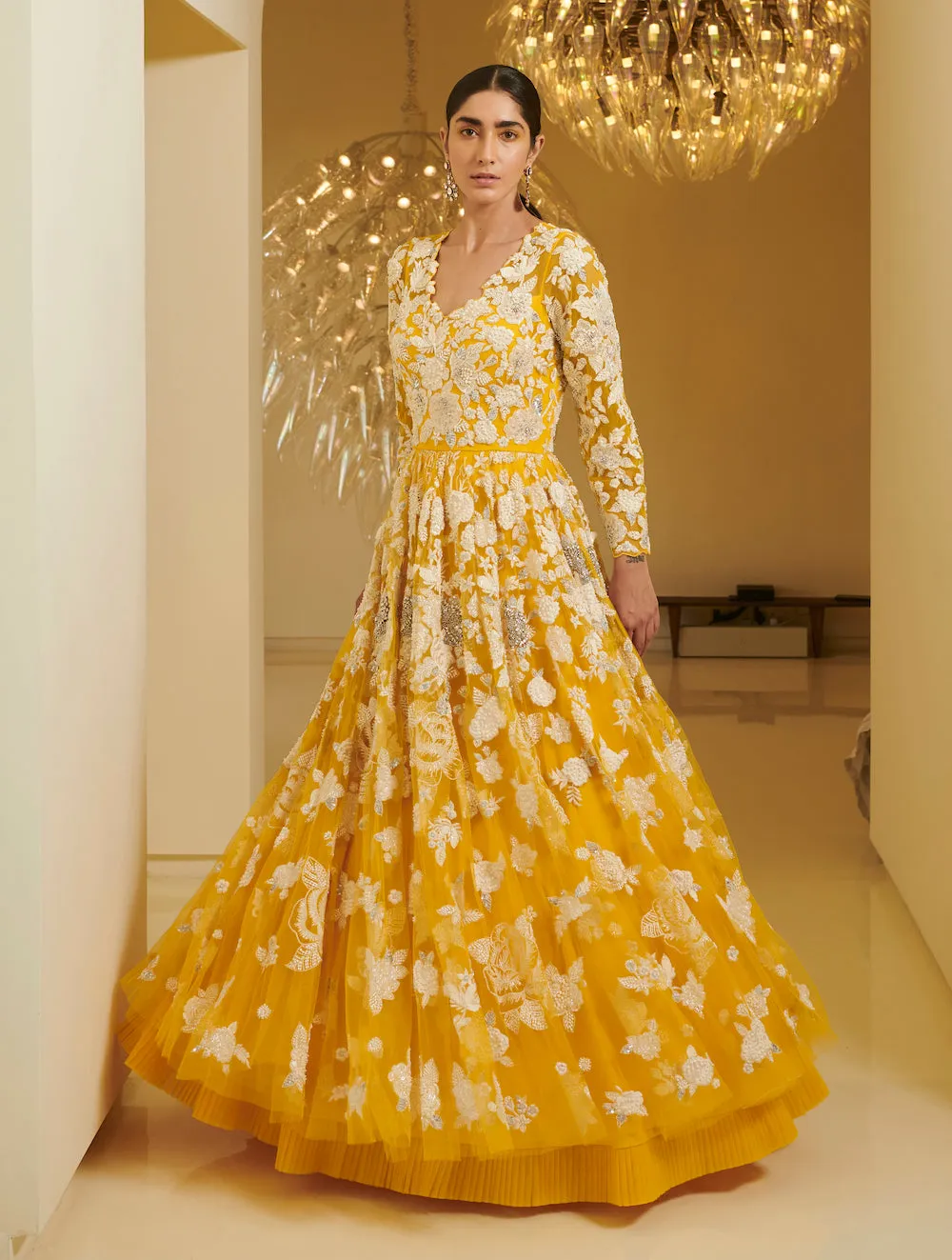 Yellow Circular Embroidered Gown