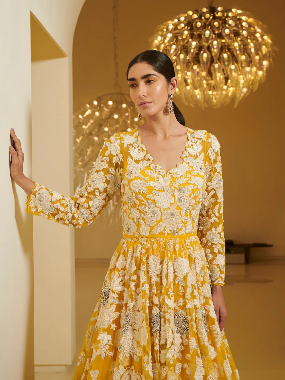 Yellow Circular Embroidered Gown
