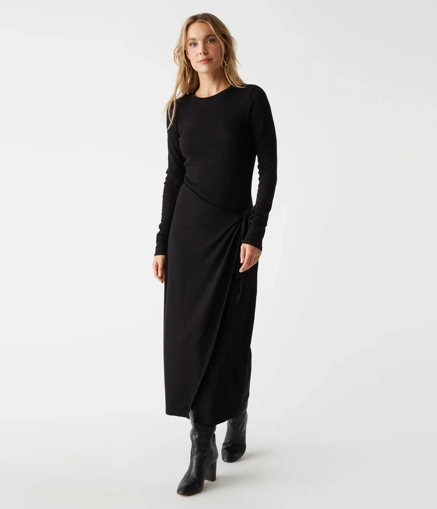 YESSENIA FAUX WRAP MIDI DRESS