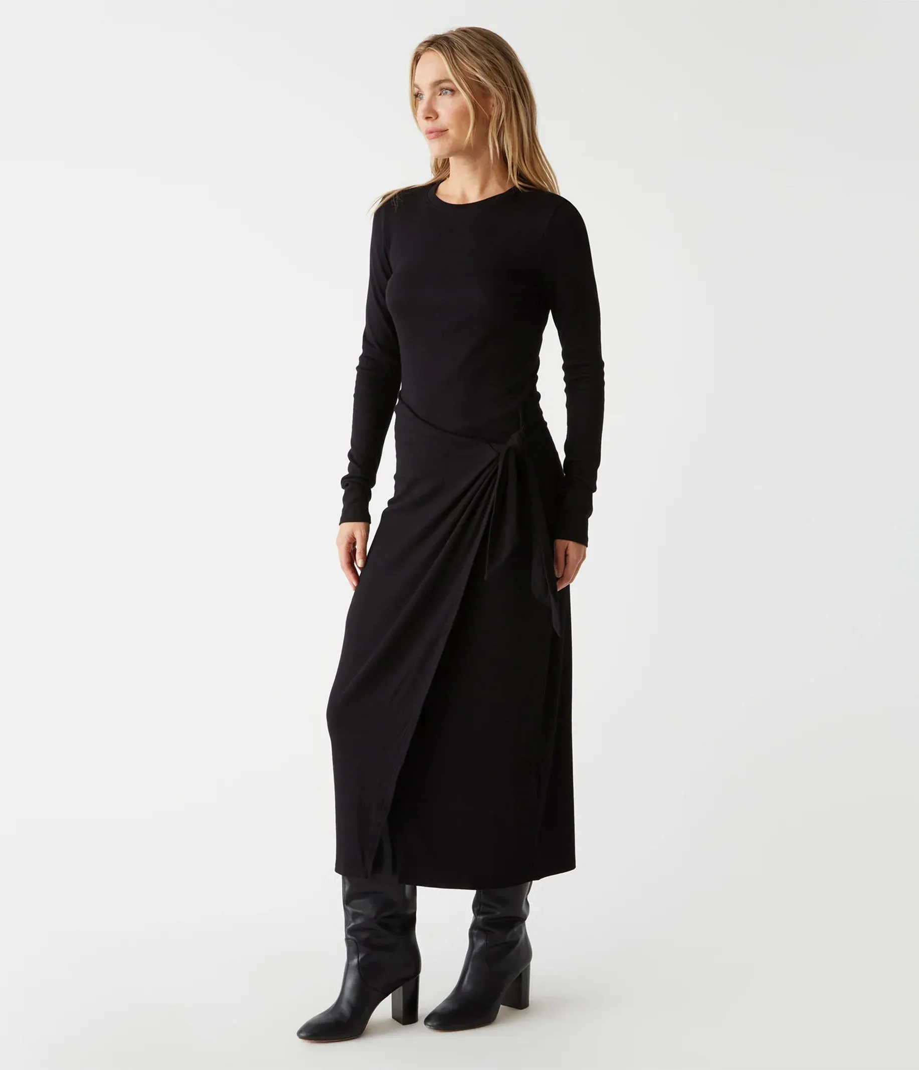 YESSENIA FAUX WRAP MIDI DRESS