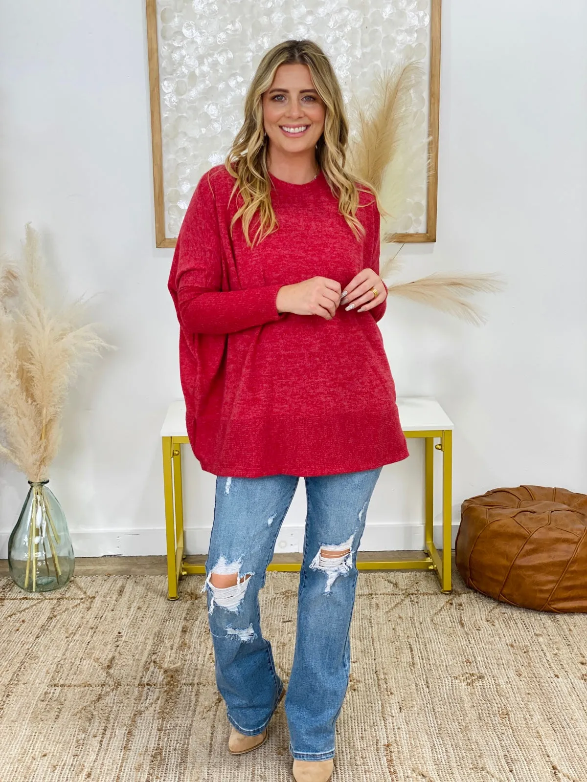 Zenana Brushed Melange Hacci Dolman Long Sleeve Oversized Sweater
