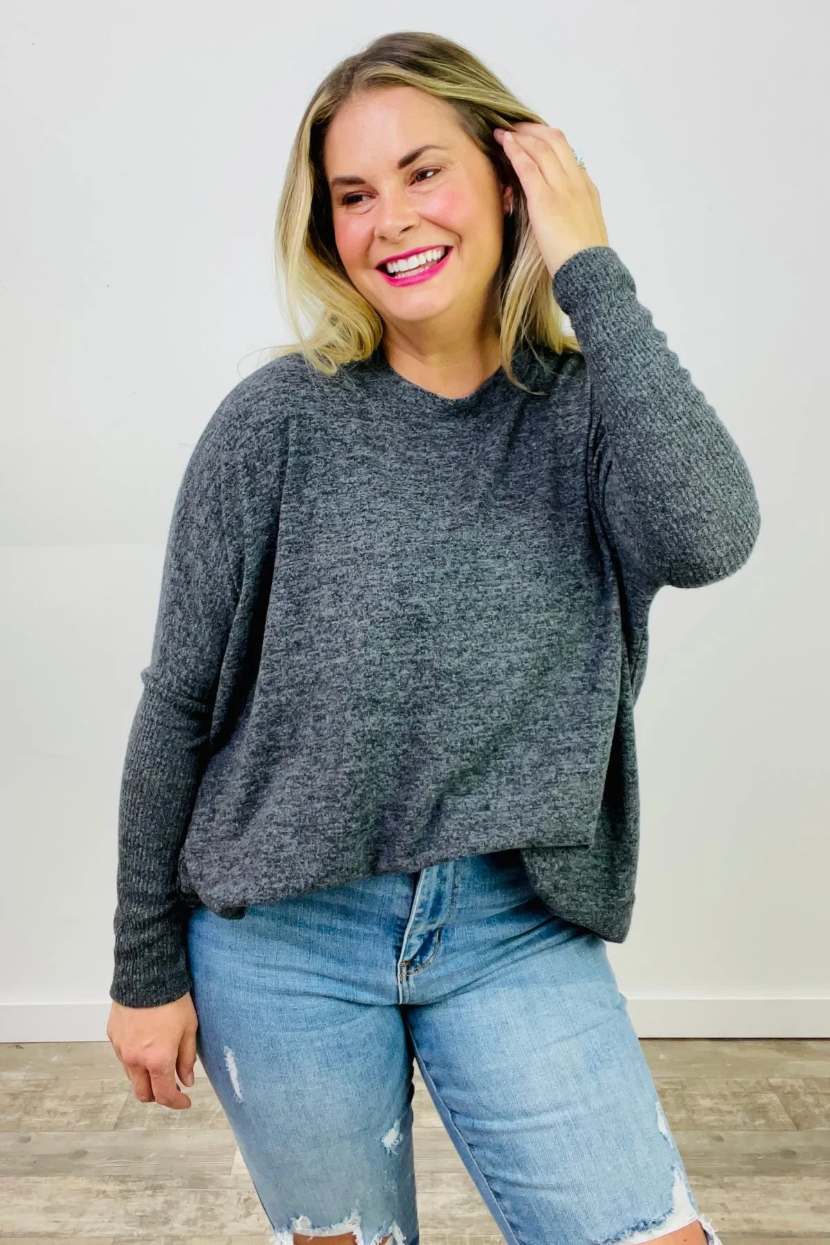 Zenana Brushed Melange Hacci Dolman Long Sleeve Oversized Sweater