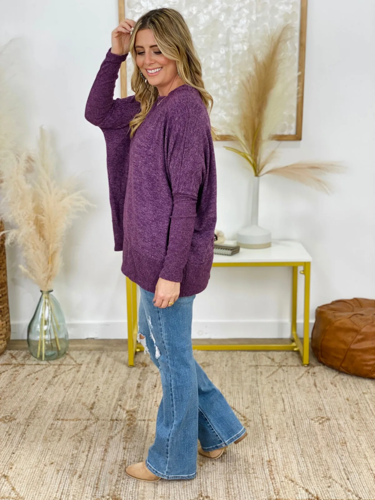 Zenana Brushed Melange Hacci Dolman Long Sleeve Oversized Sweater