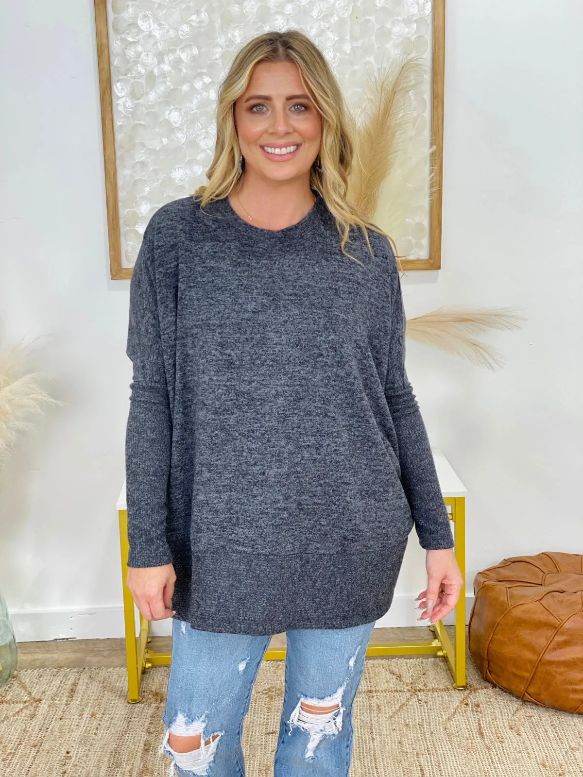 Zenana Brushed Melange Hacci Dolman Long Sleeve Oversized Sweater